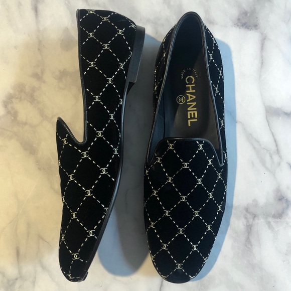 CHANEL Black Velvet Diamond Loafer / Moccasin NWOT - Picture 14 of 17